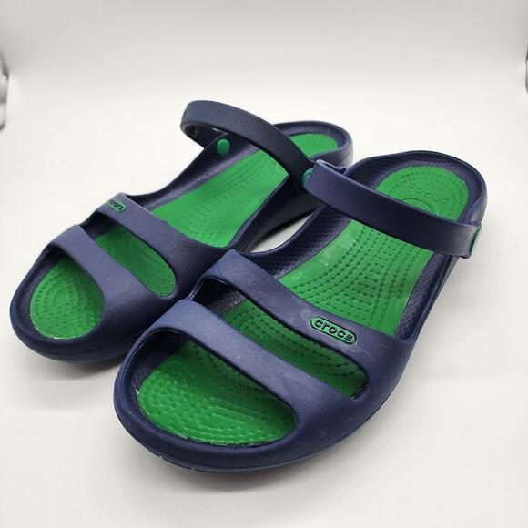 Crocs Sexi Strappy Sandal Navy Green Women’s W10 Lightweight Water Shoe - Picture 1 of 8